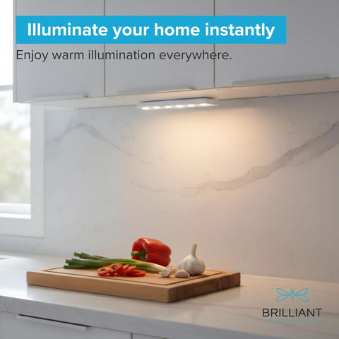 Ultra Thin Wireless Under Cabinet Lights 8.5 Inch Long Battery Powered LED Bar With Stick On Mounting No Drill Easy Install 65 Lumen Warm White Tap On Tap Off Timer Included For Kitchen Closet Pantry