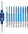 10 Piece Micro Tap Set M1 To M3.5 With Handy Adjustable Wrench For Hand Tapping Tiny Micro Threads, blue coated steel taps
