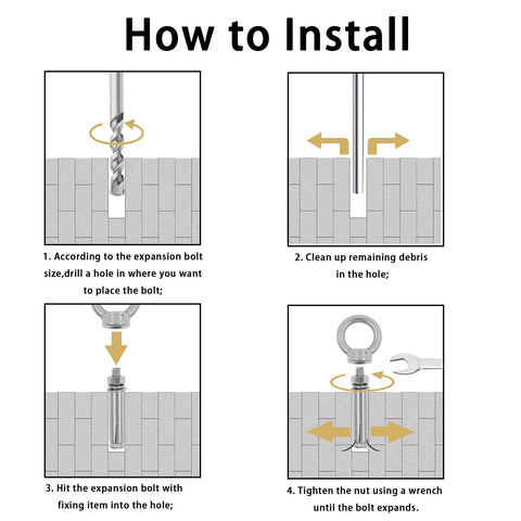 Installation guide for Heavy Duty Shoulder Eye Bolts 304 Stainless Steel For Concrete And Masonry Installations Wall And Ceiling Hooks