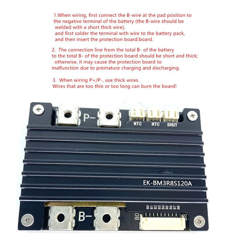 Pro Level 4S Ternary Lithium Battery BMS Protection Board Built Tough With 120a Surge Breaker close-up view showing connections and PCB details.