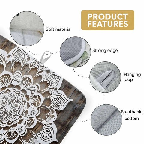 Close-up of Dish Drying Mat With Abstract Flowers In White For Kitchen Counter showing features like soft material and hanging loop.