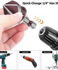 Five Piece Countersink Drill Bit Set With 82 Degree Countersink Pro Grade HSS High Speed Steel showing quick-change hex shank.