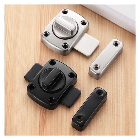 Push Pull Cabinet Door Latch With Thickened Bolt For Stable Locking, Reversible Left Right Installation shown in silver and black