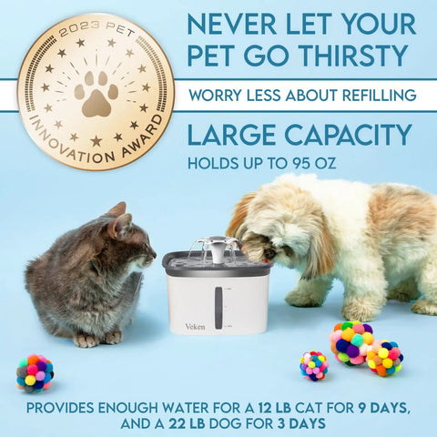 Award Winning 95oz 2.8L Pet Fountain Automatic Water Dispenser For Cats And Dogs With Replacement Filters Included Grey Plastic Multi Pet No Brainer Hydration with cats and toys