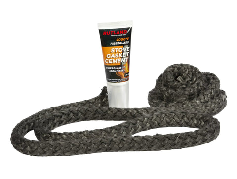 Front view: Rutland wood stove gasket rope, 3/4 in x 7 ft, black graphite-impregnated gasket with adhesive tube