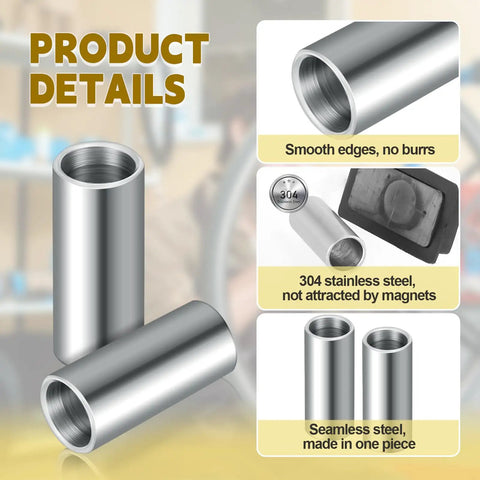 Sixteen Pack Stainless Steel Spacers, 1/2 Inch Outer Diameter, 3/8 Inch Inner Diameter, 1 Inch Length, Unthreaded Round Standoff Bushings
