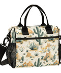 Desert Plants Cacti Cowboy Insulated Lunch Bag with Adjustable Strap, Reusable Cooler Tote, cactus print, large size visible