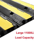 Three Pack Dual Channel Rubber Cable Protector Ramp for Driveways and Floors, yellow and black design, 11000lbs capacity