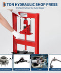 6 Ton Hydraulic Shop Press With Stamping Plates Four Hole Adjustable Height H Frame Dust Cover For Auto Repair