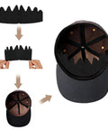 10 Pack Baseball Cap Sweat Liners, Flexible Washable Reusable Hat Inserts shown inserted into a black cap, premium felt material
