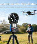 Digital Handheld Wind Speed Meter With Temperature And Wind Chill Readouts, High Precision Anemometer For HVAC, Camping And DIY Projects, Measures 0.67 To 67.1 Mph With About 2 Percent Accuracy on tripod with drone