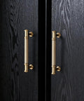 Dope Champagne Bronze Cabinet Pulls 5 Pack 3.75 Inch Center-To-Center Brass Drawer Handles on black wooden cabinets
