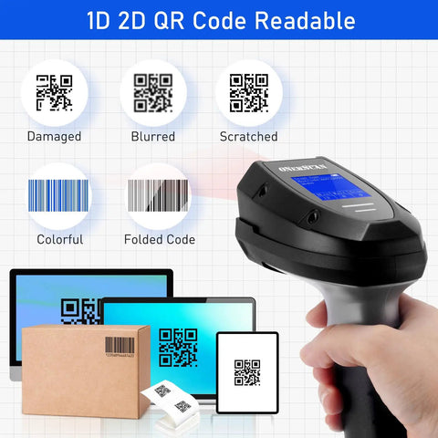 No Sweat Wireless Barcode Scanner With Crisp Two Inch Tft Screen For Rapid One D And Two D Inventory Tracking Plus Instant Qr Code Snapping On The Go For Busy Warehouses Anytime, scanning various barcode types.