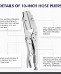 Four Pack 10 Inch Radiator Hose Clamp Pliers Set Heavy Duty Pinch Off Locking Pliers Displayed with Material and Features
