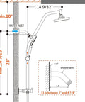 Diagram of Rain Shower Head With Handheld Combo, High Pressure Dual Shower System, adjustable height and slide bar installation.