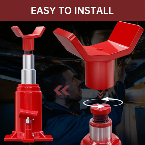 ForoGore Red Bottle Jack Adapter 12 Ton Lift Extender Sleeve for Lowered Cars and Trucks Non Skid Stabilizer Platform in use.