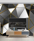 Modern living room with Bangin Black And Gold Geometry Wallpaper For Bedroom And Living Room Grey Murals Modern Office Decor Large Wall Mural 183 By 120 Inches Not Peel And Stick Requires Thick Wallpaper Adhesive