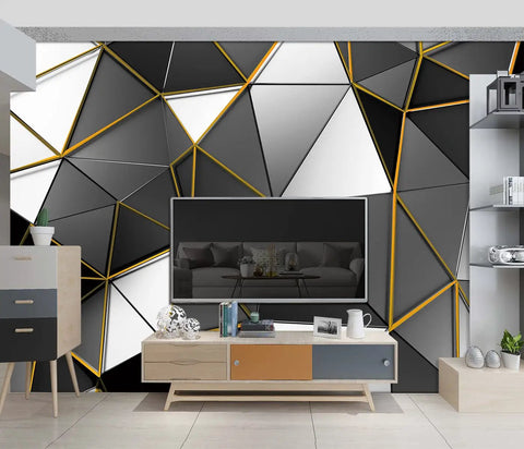 Modern living room with Bangin Black And Gold Geometry Wallpaper For Bedroom And Living Room Grey Murals Modern Office Decor Large Wall Mural 183 By 120 Inches Not Peel And Stick Requires Thick Wallpaper Adhesive