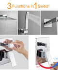 10 Inch All Metal Shower System With Tub Spout, Wall Mount, And Hand Shower, 3 Function Rainfall Shower Head, Built-In Diverter