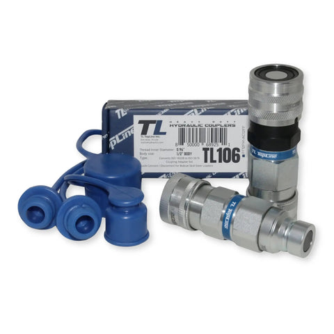 Built Tough Half Inch Hydraulic Quick Connect Coupler Adapter Set Rock Solid Flat Face To Agri Style Fittings With Zinc Plated Casing And Dust Covers For Tractor Hydraulics