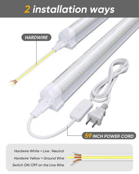 Two Pack 2 Foot LED Shop Lights 30W 3000 Lumen 6500K Daylight Ultra Bright T8 Linkable with power cord and wiring options