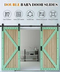 Heavy Duty 8 Ft Double Sliding Barn Door Hardware Kit In Black Carbon Steel With J-Shape Track For Two Doors, Smooth Quiet Roller System, Space-Saving Design For Interior Closet And Bedroom, Door Not Included