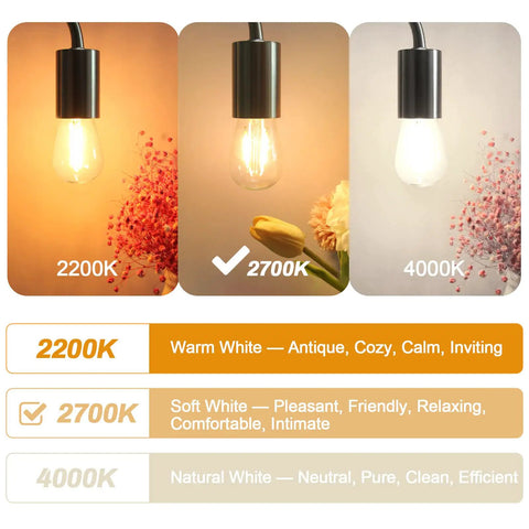 Comparison of 25 Pack 2W S14 LED Bulbs Replacement 2700K vs 2200K and 4000K settings