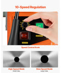 Front view of VEVOR magnetic drill press with speed control knob and ON/OFF switches on orange body.