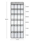 Over The Door Space Saver Shoe Organizer With 24 Mesh Pockets Hanging Shoe Rack for doors, dimensions labeled