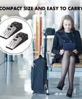 Two Pack Door Stop Alarm Security Tool with 120dB Siren for Home Travel and Apartment Portable Safety Gadget shown in airport.