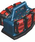 Ultra Fast 18V 6-Bay Battery Charger With 8 Amp Charge Delivers 80 Percent In 32 Minutes And 100 Percent In 50 Minutes, showing six slots
