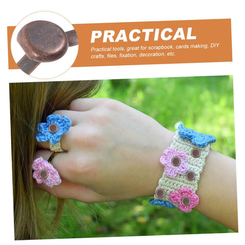 Fifty Piece Double Foot Spikes Metal Brads For Scrapbooking And DIY Crafts Durable Paper Fasteners on crocheted flowers