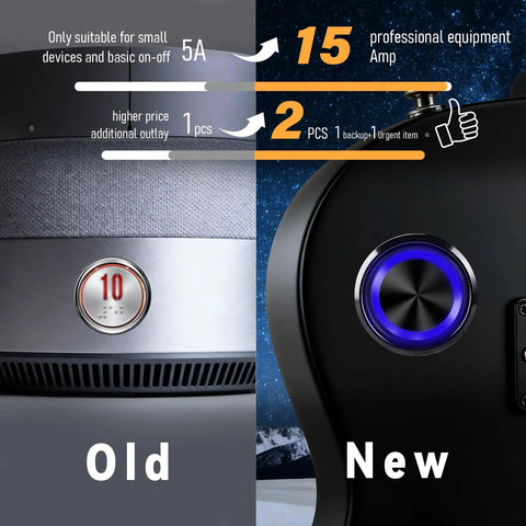 Old vs new 15 Amp Latching Push Button Switch 2 Pack 16mm 12V 24V DC AC IP67 Waterproof Black Shell With Blue LED Angel Eye Light On Off And Wire Socket Heavy Duty in vehicle panel