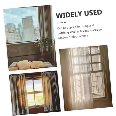Self Adhesive Window Screen Repair Patches Kit for Holes in Windows and Doors Easy Quick Fix Durable White Patch Kit shown installed