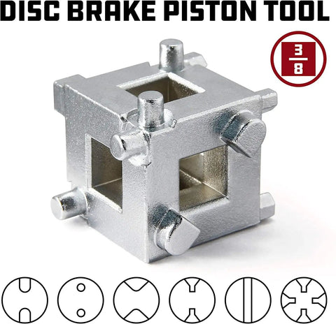 Real Deal 3/8 Inch Disc Brake Piston Tool showing a close-up of the adapter with various designs for versatile use.