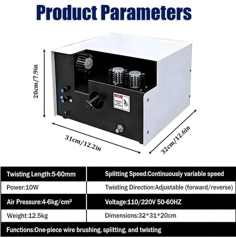 Heavy Duty Three Brush Cable Shield Braid Machine For Automatic Wire Peeling Stripping And Twisting, showing product dimensions and parameters.