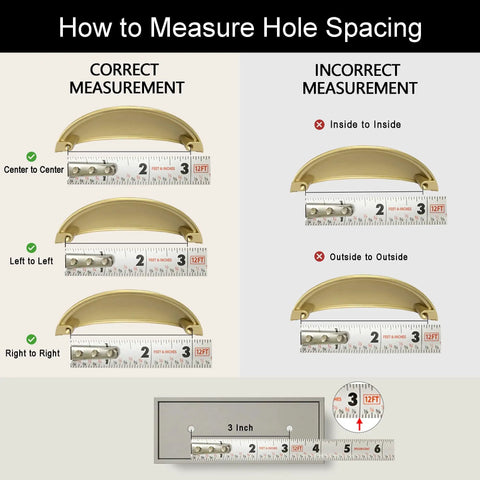 How to Measure Hole Spacing for Top-Notch Solid Brass Cabinet Pulls With A Slick Brushed Gold Cup Look.