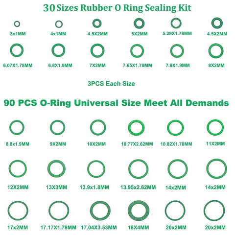 Must Have AC Seal Kit 195Pcs O Ring And Gasket Set For Automotive Air Conditioning Systems with 30 sizes O rings in view
