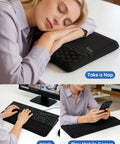 2-In-1 Keyboard Stand With Wrist Rest For Comfy Typing, woman using ergonomic adjustable riser for work, gaming, office, study