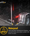 20 Pack 4 Inch LED Rectangular Side Marker Clearance Lights With 8 LEDs in rain, mounted on a truck, showcasing durability and waterproof feature.
