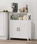 Farmhouse style bathroom storage cabinet with 2 doors and adjustable shelves, barn door look, toilet paper organizer, small cabinet for kitchen laundry or living room, white, measures 11.8 x 23.6 x 31.5 inches