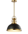 Modern Industrial 13 Inch Black And Brass Gold LED Dome Pendant Light With Adjustable Hanging Fixture For Kitchen Island Or Entryway