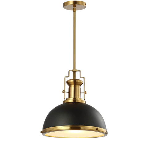 Modern Industrial 13 Inch Black And Brass Gold LED Dome Pendant Light With Adjustable Hanging Fixture For Kitchen Island Or Entryway