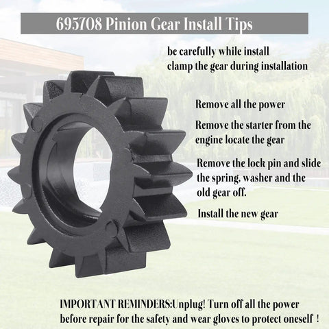 Starter Pinion Gear 695708 Replacement For Briggs Stratton Lawn Mower Engines 16 teeth with installation instructions.