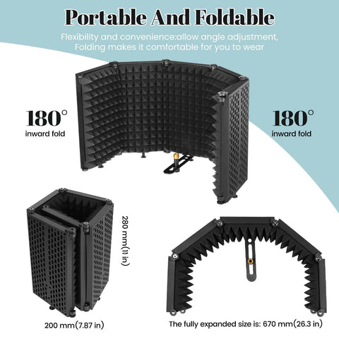 Foldable acoustic foam panel of Microphone Stand With Isolation Shield For Recording Studio Foldable Tripod Mic Shield