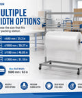 Rock Solid Industrial Packaging Roll Stand With No Hassle Slide Cutter And Easy Roll Casters for bubble wrap in a warehouse.