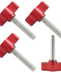 Four Pack 1/4-20 By 1-1/4 Inch Thumb Screws With Stainless Steel Threads And Red Aluminum Knob For Woodworking Indoor Outdoor Equipment Assembly Durable Corrosion Resistant Fastening For Any Project.