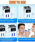 How to use Hydrogen Inhalation Machine With 99.99 Percent Pure H2, Three Outlets, 4200 Ml Per Minute Flow, Auto Water Supply, Touchscreen Timer, Daily Use Skin Glow And Fatigue Relief, Gunmetal Finish with diagrams and users inhaling.