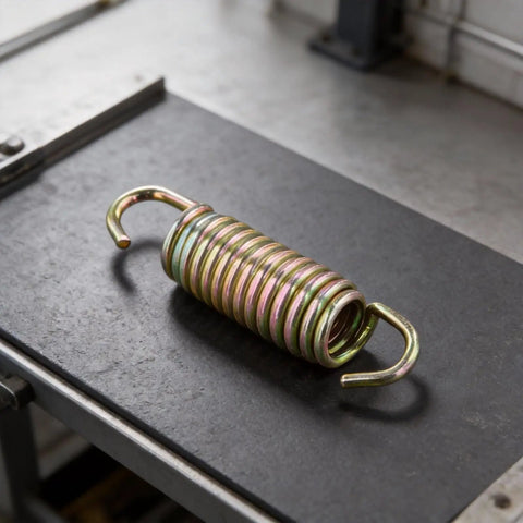 Beefed Up Heavy Duty Lawn Mower Transmission Spring 034-9080-00 on workbench for reliable power transfer