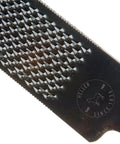 Close-up of Black Master Pro Farrier Hoof Rasp with case-hardened steel ultra sharp teeth and rust resistant black coating.